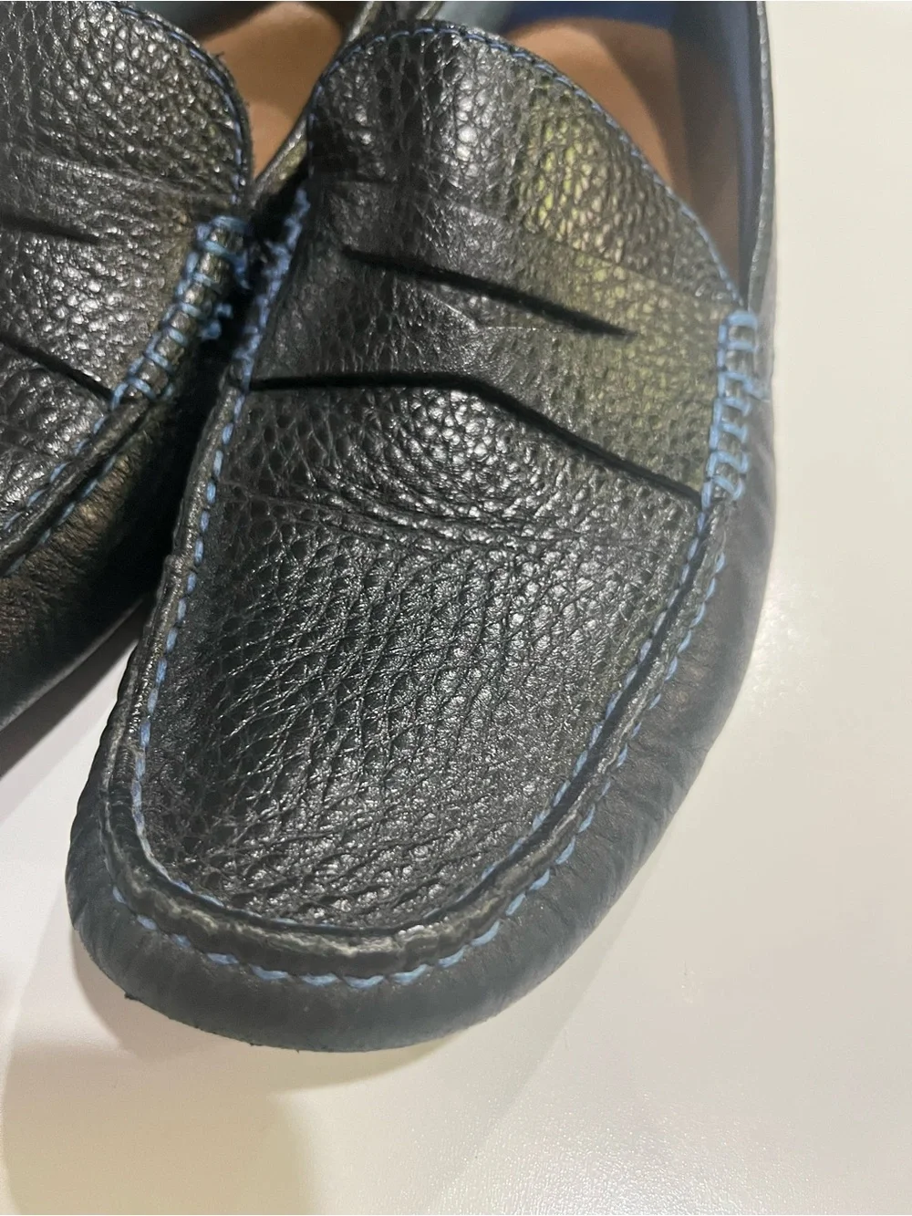 Donald Pliner Men's Blue Pebbled Leather Moc Toe Driving Loafers